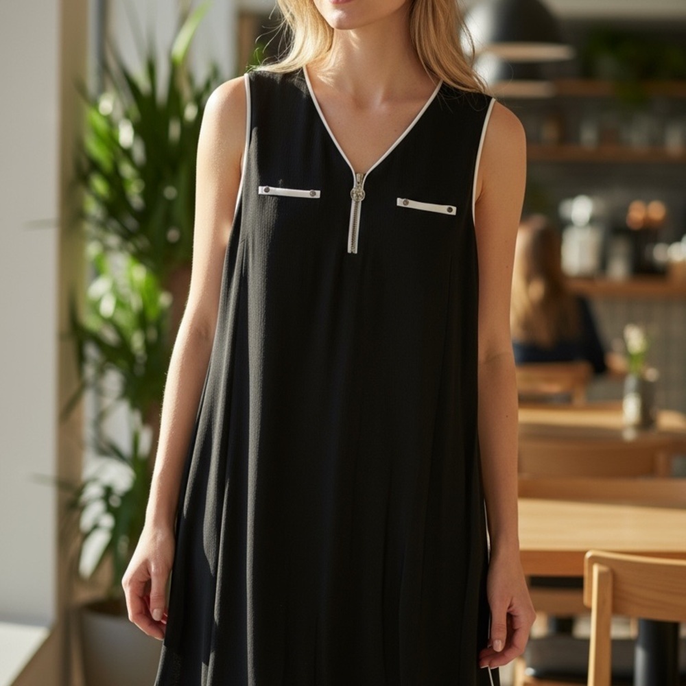 Anne Klein Black Sleeveless Mini Dress with White Accents - Picture 6 of 6
